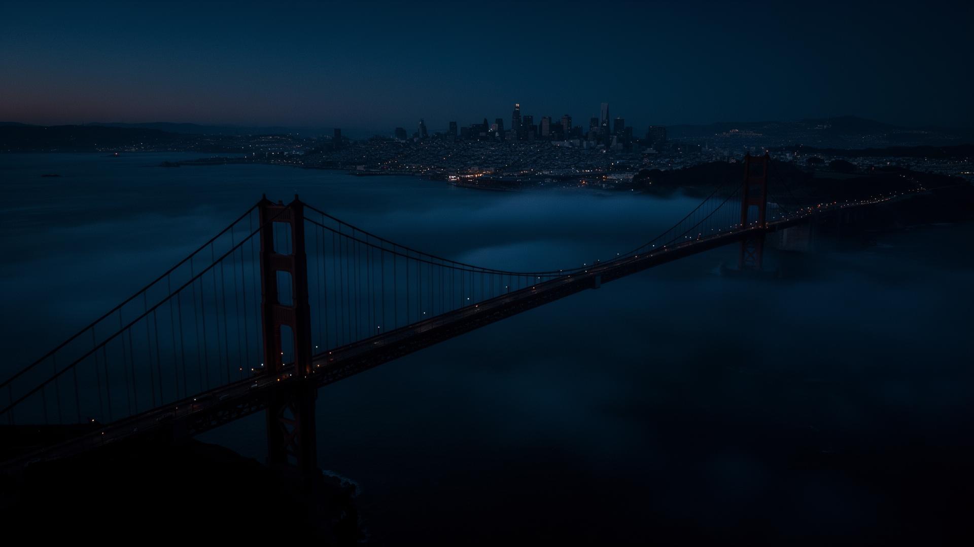 Cinematic San Francisco Bay Area skyline at blue hour